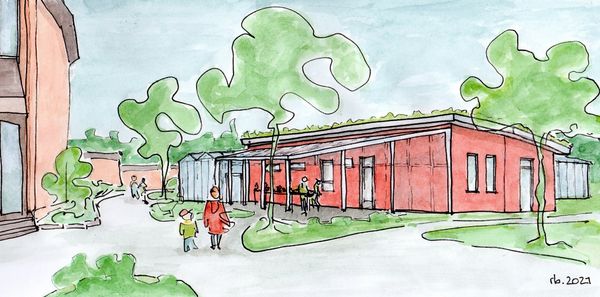 Entwurfsaquarell für das Gartenbau-Haus der Waldorfschule Ludwigsburg